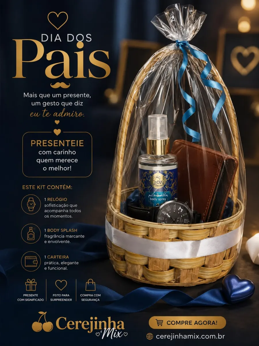 Kit Dia dos Pais com relógio, body splash e carteira